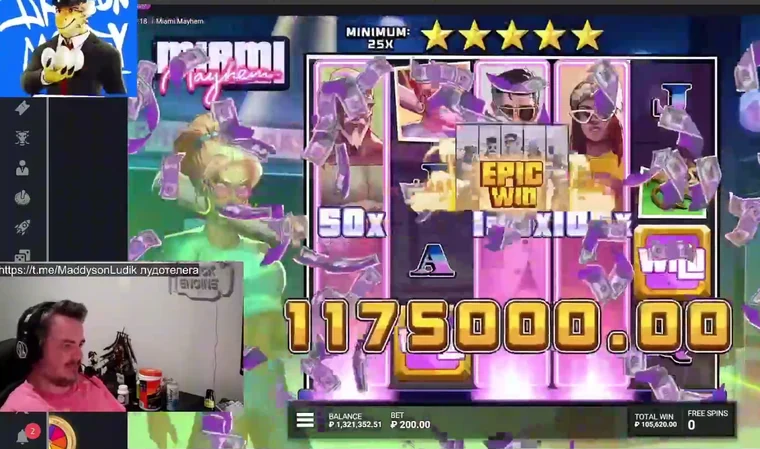 Экран Epic Win в слоте Miami Mayhem при ставке 200 рублей